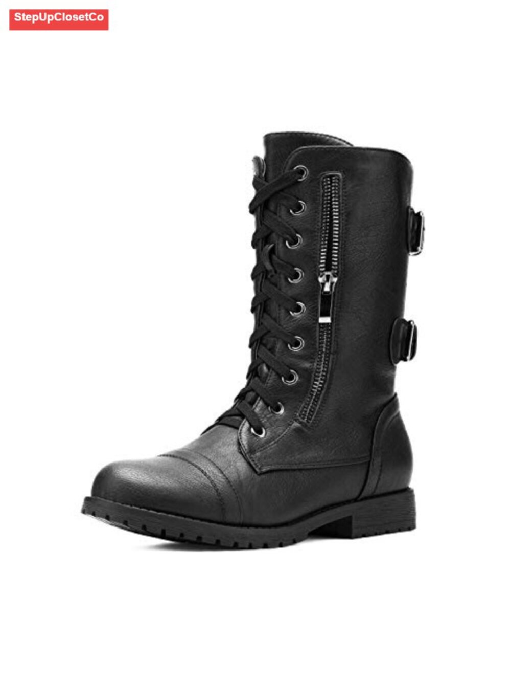 Women's Mid Calf Built-in Wallet Pocket Lace up Military Combat Boots